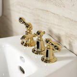 Victorian Three-Handle Deck Mount Vertical Spray Bidet Faucet with Brass Pop-Up