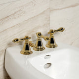 Victorian Three-Handle Deck Mount Vertical Spray Bidet Faucet with Brass Pop-Up