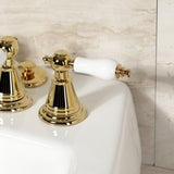 Victorian Three-Handle Deck Mount Vertical Spray Bidet Faucet with Brass Pop-Up