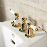 Victorian Three-Handle Deck Mount Vertical Spray Bidet Faucet with Brass Pop-Up