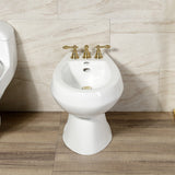 American Classic Three-Handle Deck Mount Vertical Spray Bidet Faucet with Brass Pop-Up