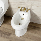 American Classic Three-Handle Deck Mount Vertical Spray Bidet Faucet with Brass Pop-Up