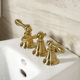 American Classic Three-Handle Deck Mount Vertical Spray Bidet Faucet with Brass Pop-Up