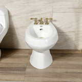 Victorian Three-Handle Deck Mount Vertical Spray Bidet Faucet with Brass Pop-Up