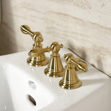 Victorian Three-Handle Deck Mount Vertical Spray Bidet Faucet with Brass Pop-Up