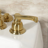 Royale Three-Handle Deck Mount Vertical Spray Bidet Faucet with Brass Pop-Up