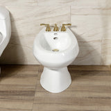 Royale Three-Handle Deck Mount Vertical Spray Bidet Faucet with Brass Pop-Up