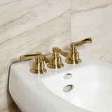 Royale Three-Handle Deck Mount Vertical Spray Bidet Faucet with Brass Pop-Up