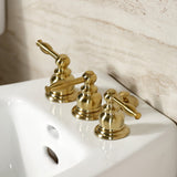 Knight Three-Handle Deck Mount Vertical Spray Bidet Faucet with Brass Pop-Up