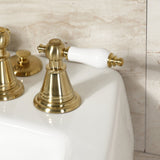 Victorian Three-Handle Deck Mount Vertical Spray Bidet Faucet with Brass Pop-Up