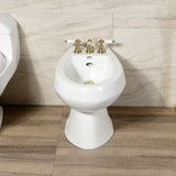 Victorian Three-Handle Deck Mount Vertical Spray Bidet Faucet with Brass Pop-Up