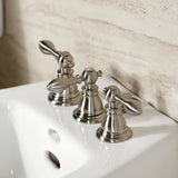 American Classic Three-Handle Deck Mount Vertical Spray Bidet Faucet with Brass Pop-Up