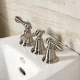 Victorian Three-Handle Deck Mount Vertical Spray Bidet Faucet with Brass Pop-Up