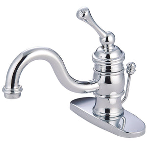 Victorian One-Handle 1-Hole Bathroom Faucet with Deck Plate and Pop-Up Drain