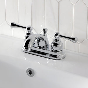 Two-Handle 3-Hole Deck Mount 4" Centerset Bathroom Faucet with Plastic Pop-Up