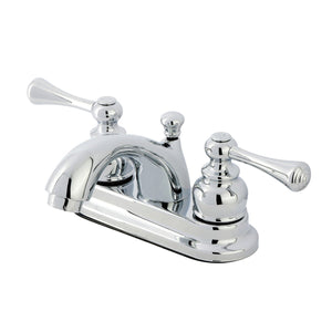 Two-Handle 3-Hole Deck Mount 4" Centerset Bathroom Faucet with Plastic Pop-Up