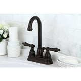 Restoration Double-Handle 3-Hole Deck Mount 4-Inch Centerset Bathroom Faucet with Pop-Up Drain