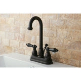 Restoration Double-Handle 3-Hole Deck Mount 4-Inch Centerset Bathroom Faucet with Pop-Up Drain