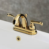 Double-Handle 3-Hole Deck Mount 4-Inch Centerset Bathroom Faucet with Brass Pop-Up