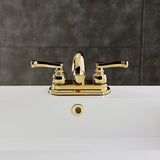 Double-Handle 3-Hole Deck Mount 4-Inch Centerset Bathroom Faucet with Brass Pop-Up