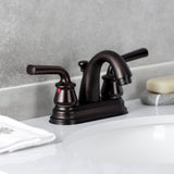 Restoration Double-Handle 3-Hole Deck Mount 4-Inch Centerset Bathroom Faucet with Pop-Up Drain