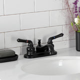 Restoration Double-Handle 3-Hole Deck Mount 4-Inch Centerset Bathroom Faucet with Pop-Up Drain