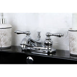 Restoration Double-Handle 3-Hole Deck Mount 4-Inch Centerset Bathroom Faucet with Brass Pop-Up