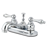 Restoration Double-Handle 3-Hole Deck Mount 4-Inch Centerset Bathroom Faucet with Pop-Up Drain