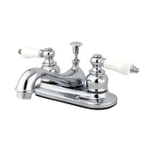 Restoration Double-Handle 3-Hole Deck Mount 4-Inch Centerset Bathroom Faucet with Pop-Up Drain