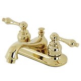 Restoration Double-Handle 3-Hole Deck Mount 4-Inch Centerset Bathroom Faucet with Brass Pop-Up