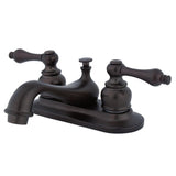 Restoration Double-Handle 3-Hole Deck Mount 4-Inch Centerset Bathroom Faucet with Brass Pop-Up