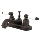 Restoration Double-Handle 3-Hole Deck Mount 4-Inch Centerset Bathroom Faucet with Pop-Up Drain