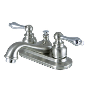 Restoration Double-Handle 3-Hole Deck Mount 4-Inch Centerset Bathroom Faucet with Brass Pop-Up