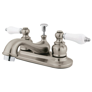 Restoration Double-Handle 3-Hole Deck Mount 4-Inch Centerset Bathroom Faucet with Pop-Up Drain