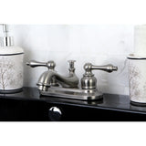 Restoration Double-Handle 3-Hole Deck Mount 4-Inch Centerset Bathroom Faucet with Brass Pop-Up