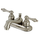 Restoration Double-Handle 3-Hole Deck Mount 4-Inch Centerset Bathroom Faucet with Brass Pop-Up