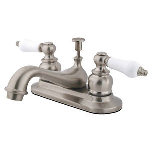 Restoration Double-Handle 3-Hole Deck Mount 4-Inch Centerset Bathroom Faucet with Pop-Up Drain