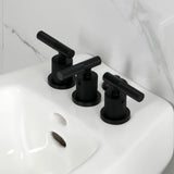 Convergent Three-Handle Deck Mount Bidet Faucet with Knurled Handle and Brass Pop-Up Drain