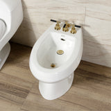 Kaiser Three-Handle Deck Mount Vertical Spray Bidet Faucet with Brass Pop-Up