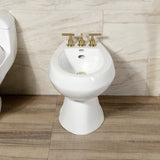 Manhattan Three-Handle Deck Mount Vertical Spray Bidet Faucet with Brass Pop-Up