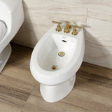 Manhattan Three-Handle Deck Mount Vertical Spray Bidet Faucet with Brass Pop-Up