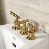 Manhattan Three-Handle Deck Mount Vertical Spray Bidet Faucet with Brass Pop-Up