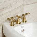 Manhattan Three-Handle Deck Mount Vertical Spray Bidet Faucet with Brass Pop-Up