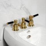 Kaiser Three-Handle Deck Mount Vertical Spray Bidet Faucet with Brass Pop-Up