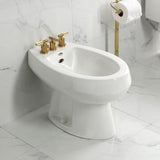 Convergent Three-Handle Deck Mount Bidet Faucet with Knurled Handle and Brass Pop-Up Drain