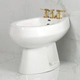 Convergent Three-Handle Deck Mount Bidet Faucet with Knurled Handle and Brass Pop-Up Drain