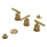 Convergent Three-Handle Deck Mount Bidet Faucet with Knurled Handle and Brass Pop-Up Drain