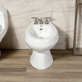 Manhattan Three-Handle Deck Mount Vertical Spray Bidet Faucet with Brass Pop-Up