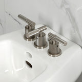 Convergent Three-Handle Deck Mount Bidet Faucet with Knurled Handle and Brass Pop-Up Drain