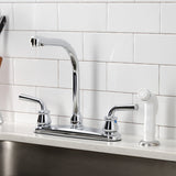 Restoration Two-Handle 4-Hole 8" Centerset Kitchen Faucet with White Side Sprayer